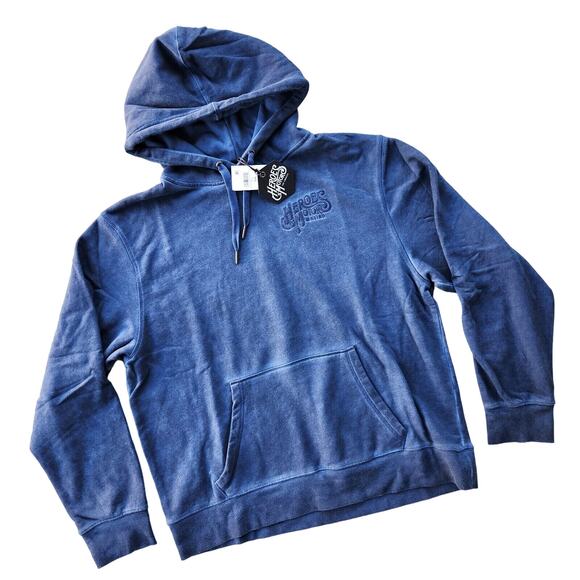 Heroes Motors Men Washed Navy Cotton Terry Pullover Kangaroo Hoodie Size XXL - Picture 2 of 5